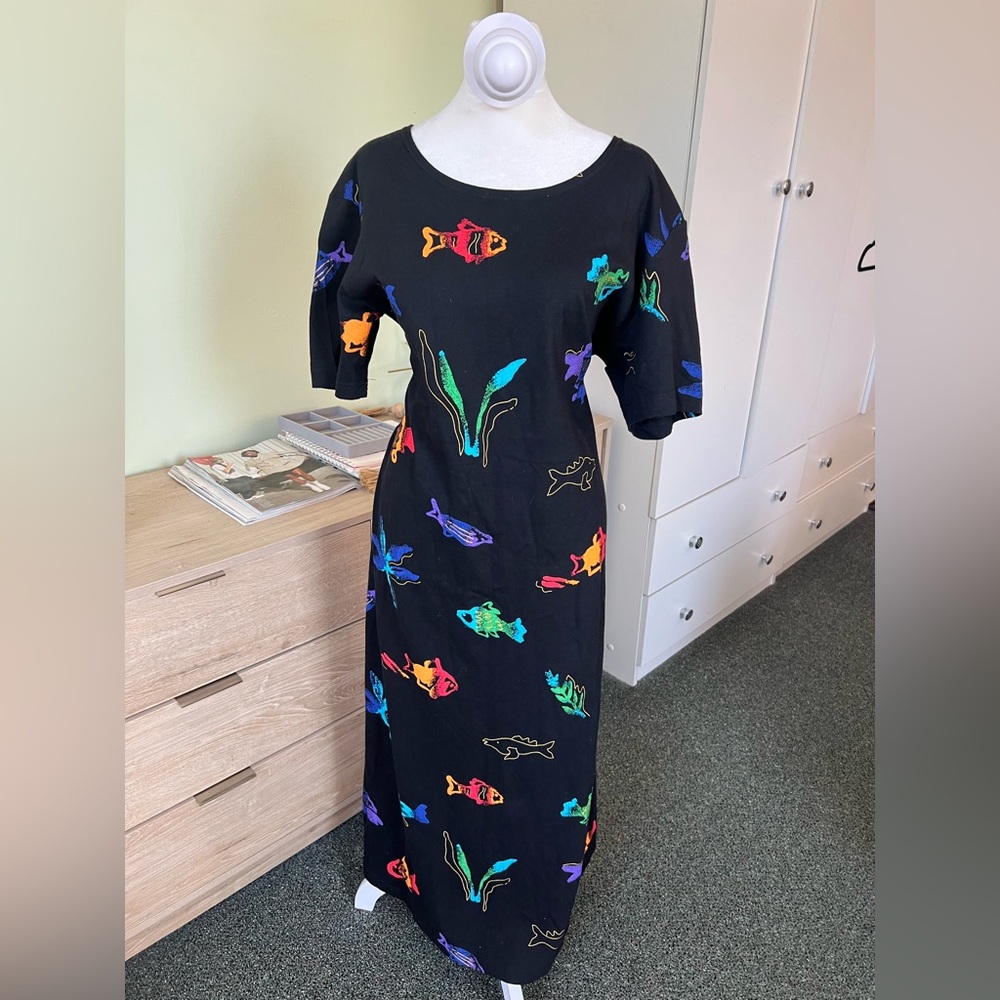 VINTAGE Copa Cabana 100% Cotton Colorful Fish Ocean Theme Relaxed Fit Dress Sz M - Picture 6 of 16